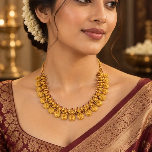 Vaibhava Kasu Temple Jewellery Short Necklace Set for Grand Occasions K-1848