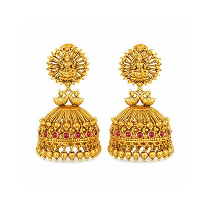 Divine Laxmi Temple Jhumka with Peacock Motif R-2027