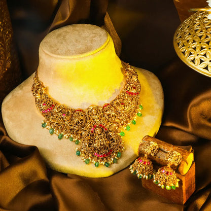 Rukmini Archana Haar Short Necklace Set | Gold-Plated Temple Jewellery J-1135