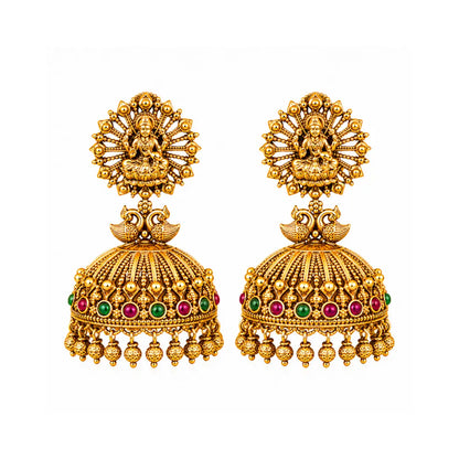 Divine Laxmi Temple Jhumka with Peacock Motif R-2027