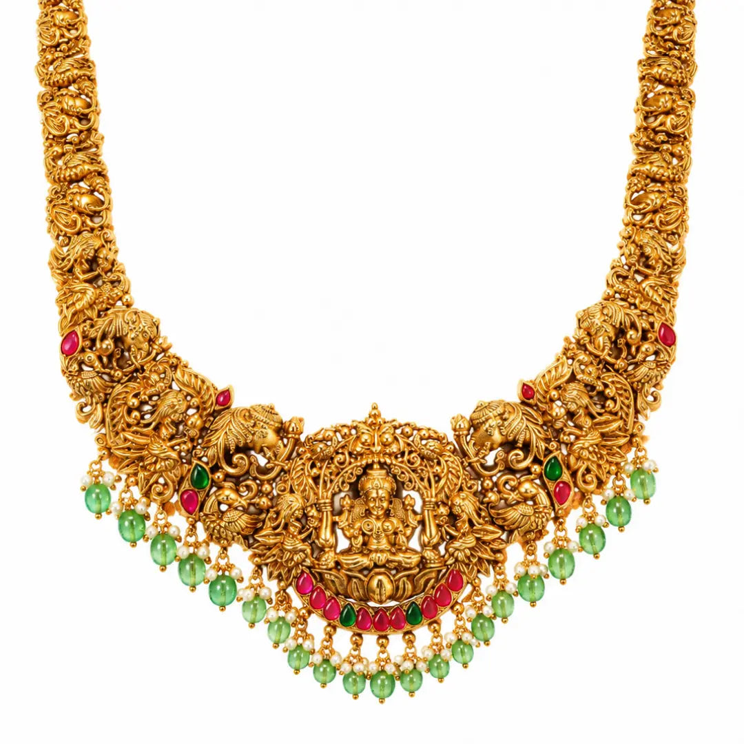 Lakshmi Kundan Temple Long Necklace Set J-70