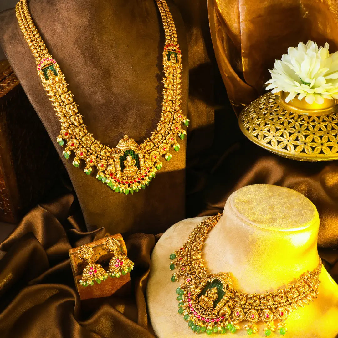Gomathi Ambal Combo Necklace Set | Gold-Plated Temple Jewellery