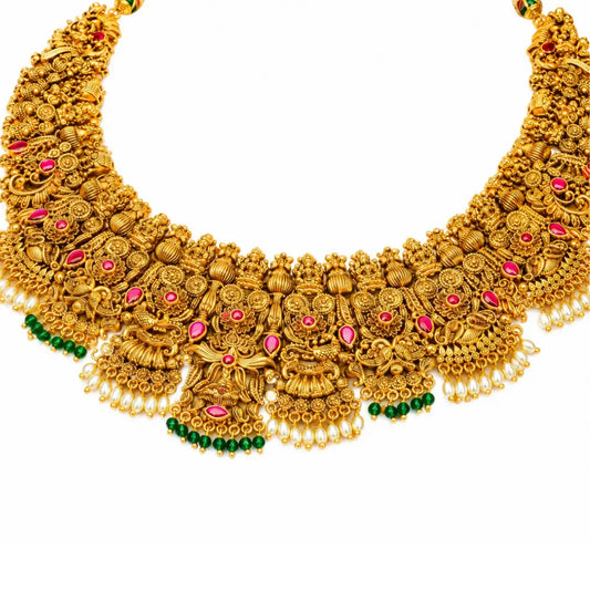 Swarna Manga Kamalam Kanti Short Necklace Set | Gold-Plated Temple
