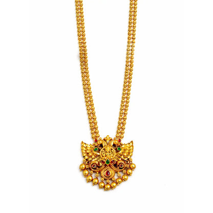 Gandaberunda Temple Jewellery Pendant Set with Long Beaded Chain T-78