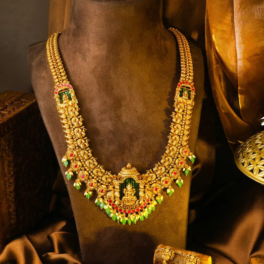 Devi Alankara Kantha Long Necklace Set | Gold-Plated Temple Jewellery J-1024
