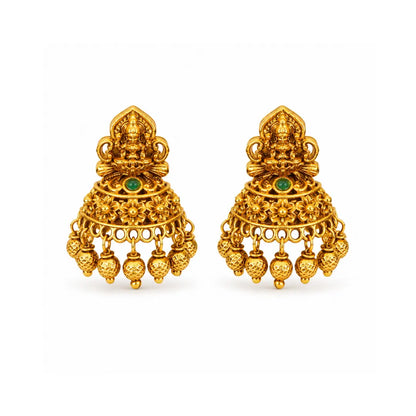 Heritage Temple Jhumka with Laxmi Motif & Pink Stones V-2261