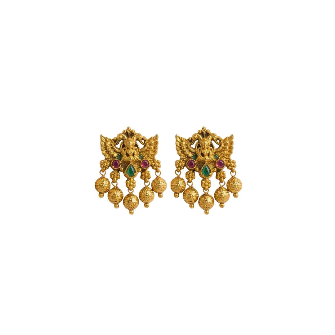 Gandaberunda Temple Jewellery Pendant Set with Long Beaded Chain T-78