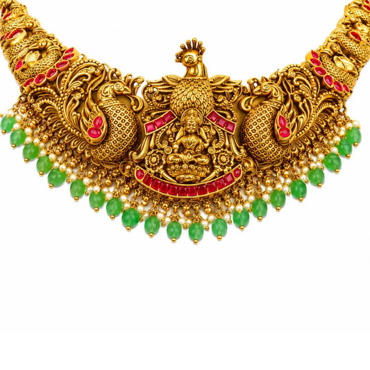 Muthu Swarna Kamalam Kanti Short Necklace Set | Gold-Plated Temple