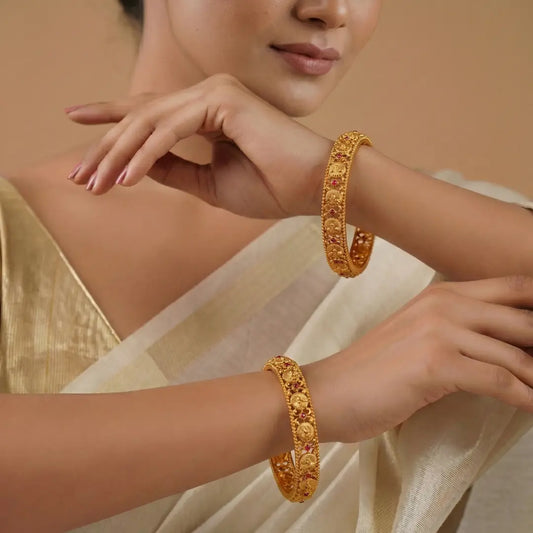 Dasavathara Paired Bangle | Gold-Plated Ten Avatars Temple Bangle Set