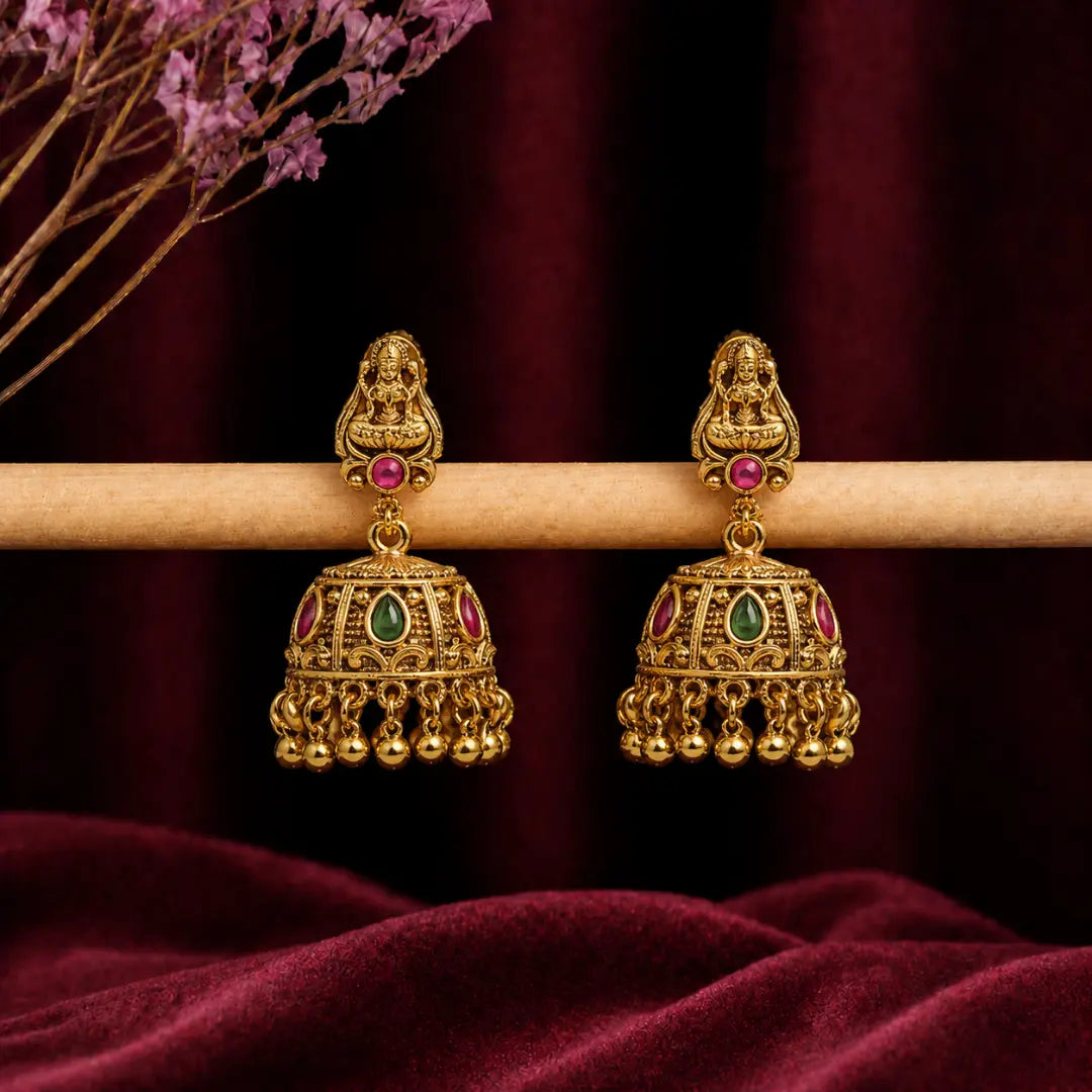 Handcrafted Temple Jhumka with Laxmi Carving V-633
