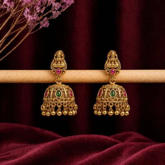Handcrafted Temple Jhumka with Laxmi Carving V-633