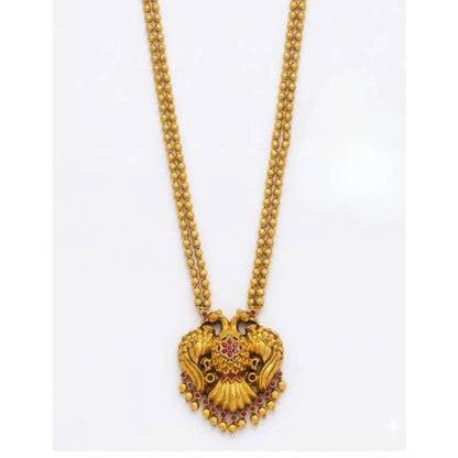 Antique Gandaberunda Temple Jewellery Pendant Set with Beaded Chain T-79