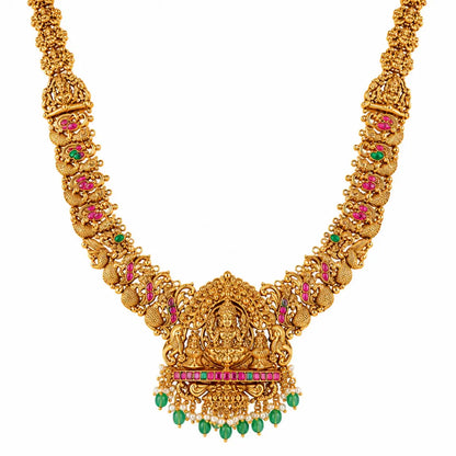 Bhuvana Pushpa Haar Long Necklace Set | Gold-Plated Temple Jewellery J-1052