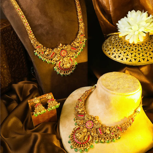 Rukmini Pavalam Combo Necklace Set | Gold-Plated Temple Jewellery