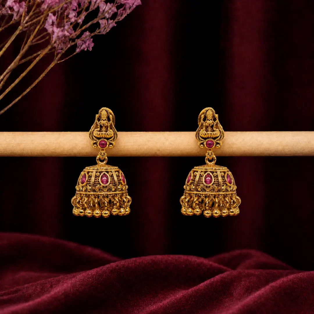 Handcrafted Temple Jhumka with Laxmi Carving V-633