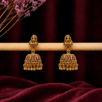 Handcrafted Temple Jhumka with Laxmi Carving V-633