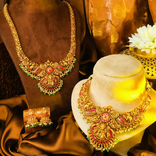 Rukmini Pavalam Combo Necklace Set | Gold-Plated Temple Jewellery