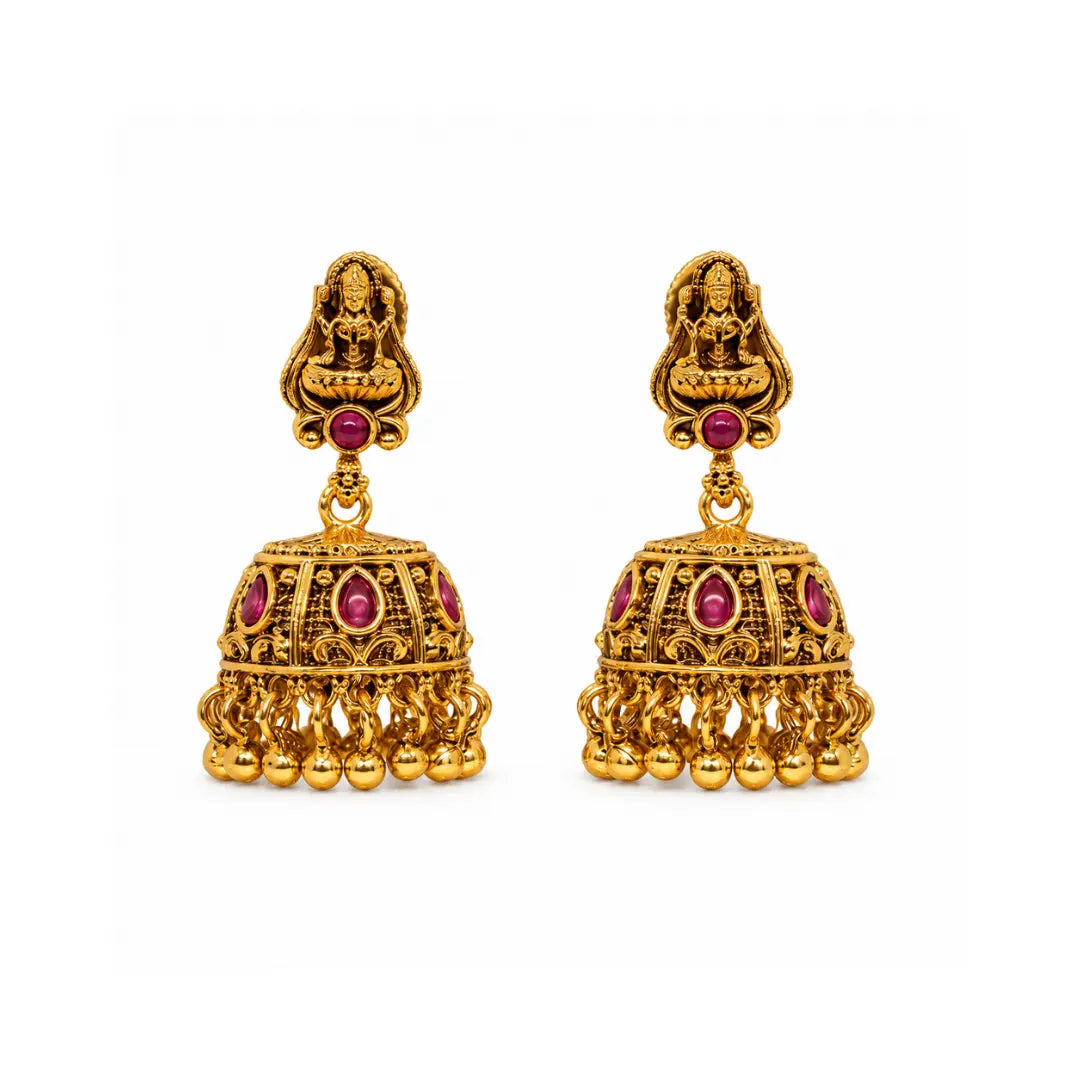 Handcrafted Temple Jhumka with Laxmi Carving V-633