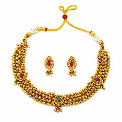 South Indian Gold Plated Temple Necklace Set K-1770