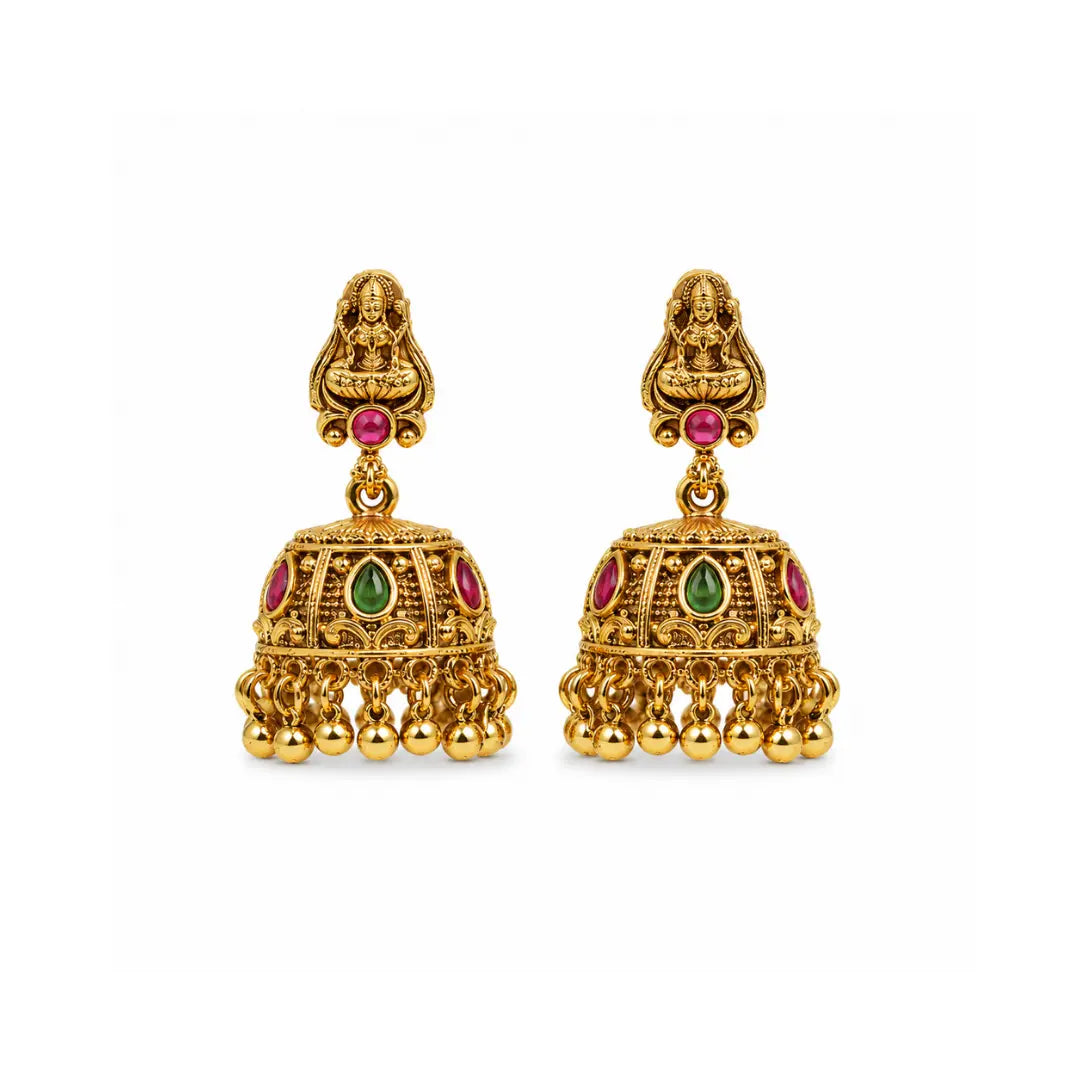 Handcrafted Temple Jhumka with Laxmi Carving V-633