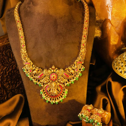 Meenakshi Rekha Haram Long Necklace Set | Gold-Plated Temple Jewellery J-867