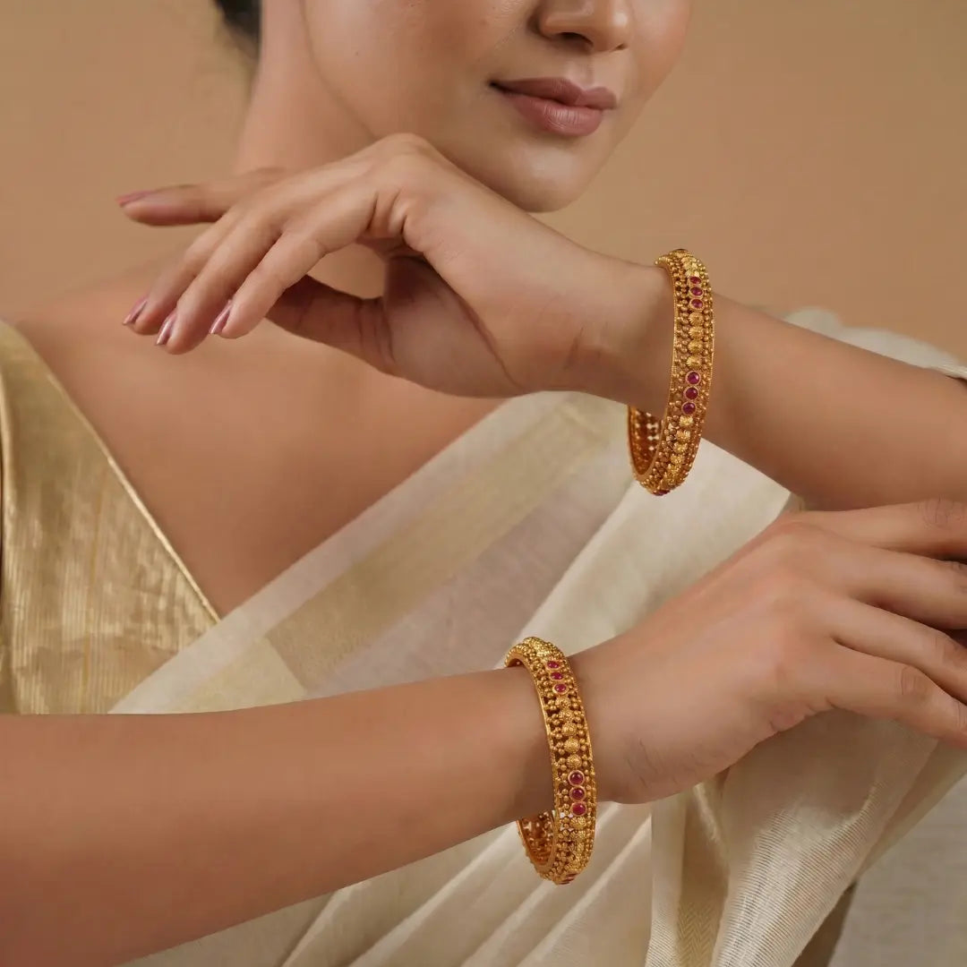 Thiruvabharana Kaappu Paired Bangle | Gold-Plated Sacred Deity Bangle Set V-2486