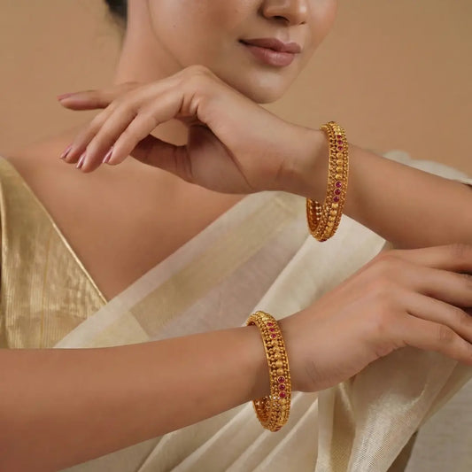 Thiruvabharana Kaappu Paired Bangle | Gold-Plated Sacred Deity Bangle Set V-2486