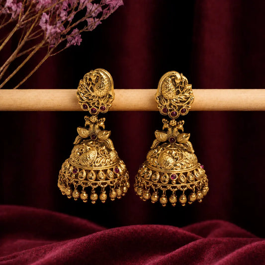 Antique Peacock Gold-Plated Jhumka R-1165