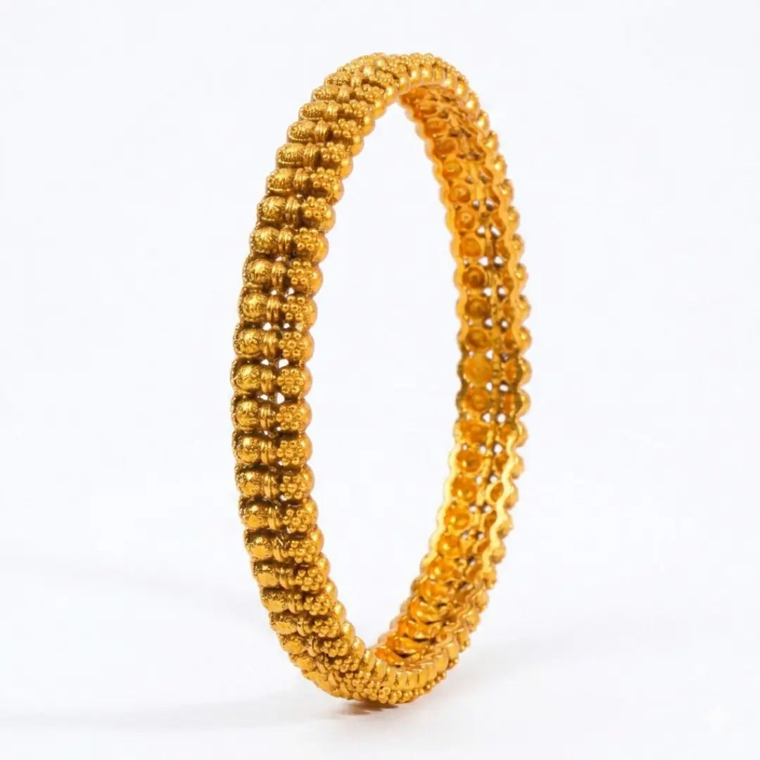 Navaratna Kaappu Paired Bangle | Gold-Plated Nine Gem Temple Bangle Set V-2468