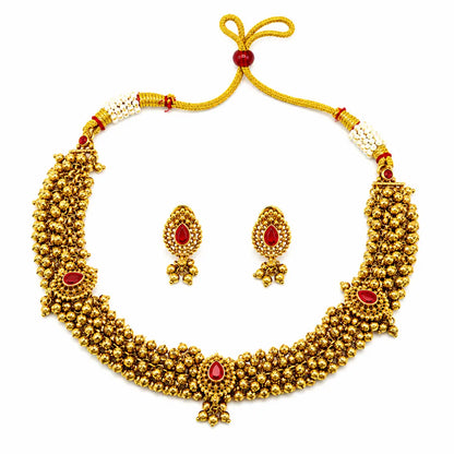 South Indian Gold Plated Temple Necklace Set K-1770
