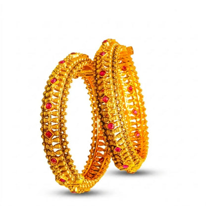 Nitya Pallavi Kada Bangle | Gold-Plated Eternal Blossom Temple Bangle V-2387