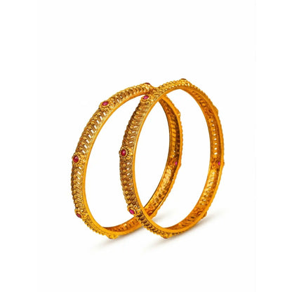 Kamakshi Shobha Paired Bangle | Gold-Plated Kanchipuram Goddess Bangle Set V-2565
