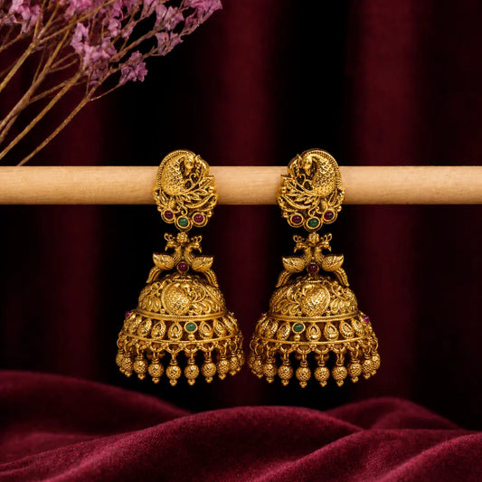 Antique Peacock Gold-Plated Jhumka R-1165
