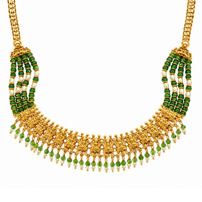Haritashree Haram | Gold-Plated Green Goddess Temple Necklace Set