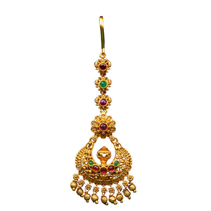 Minimalist Temple Maang Tikka – Gold-Plated Ruby Design