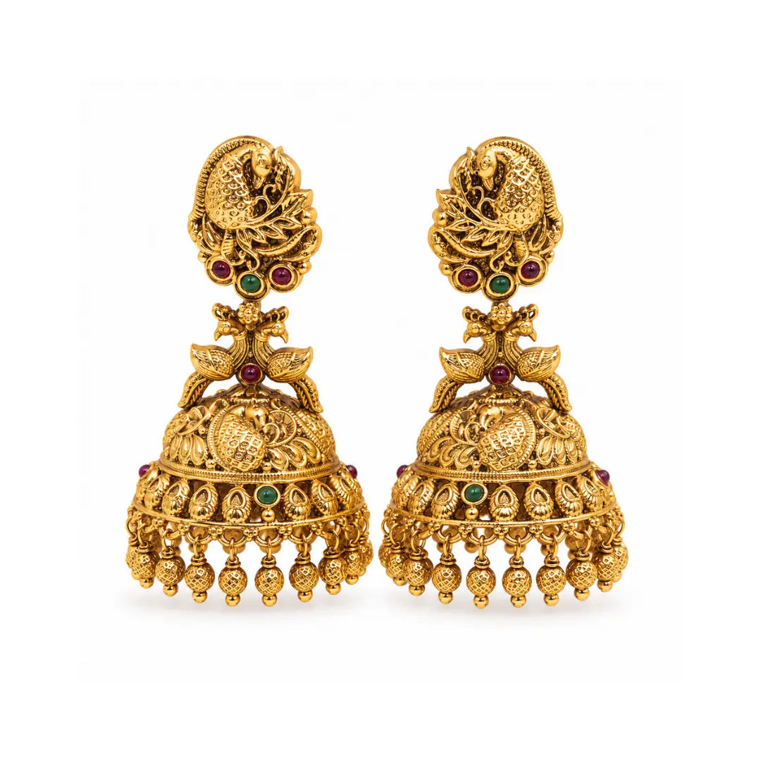Antique Peacock Gold-Plated Jhumka R-1165
