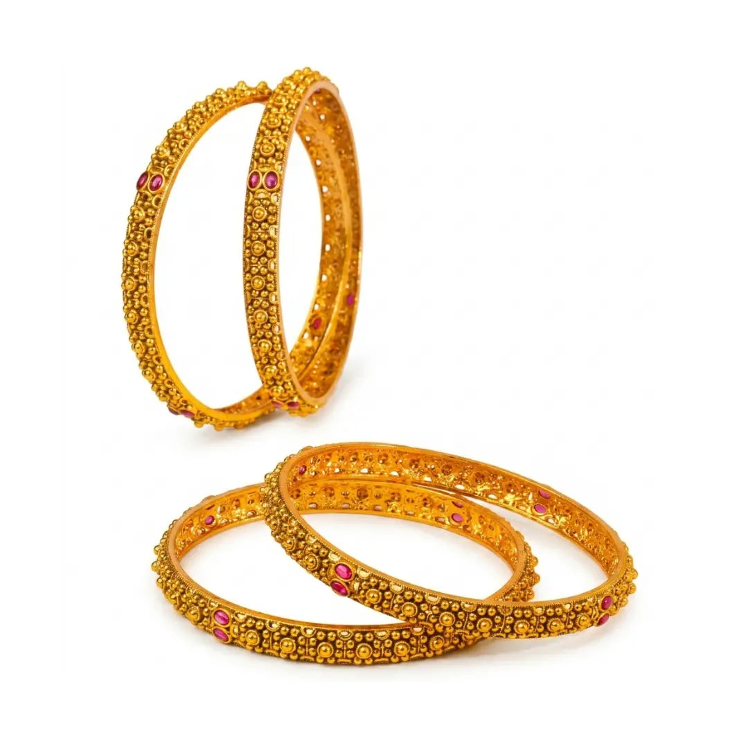 Mangala Kankana Paired Bangle | Gold-Plated Auspicious Temple Bangle Set