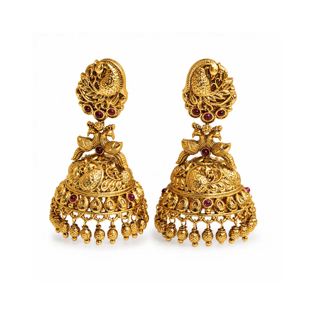 Antique Peacock Gold-Plated Jhumka R-1165