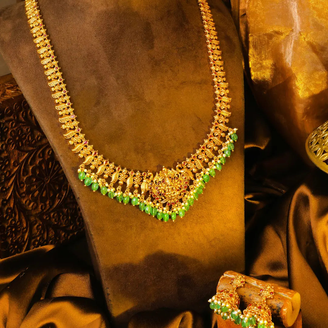 Kamakshi Shobha Haram Long Necklace Set | Gold-Plated Temple Jewellery