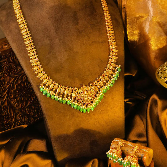 Kamakshi Shobha Haram Long Necklace Set | Gold-Plated Temple Jewellery