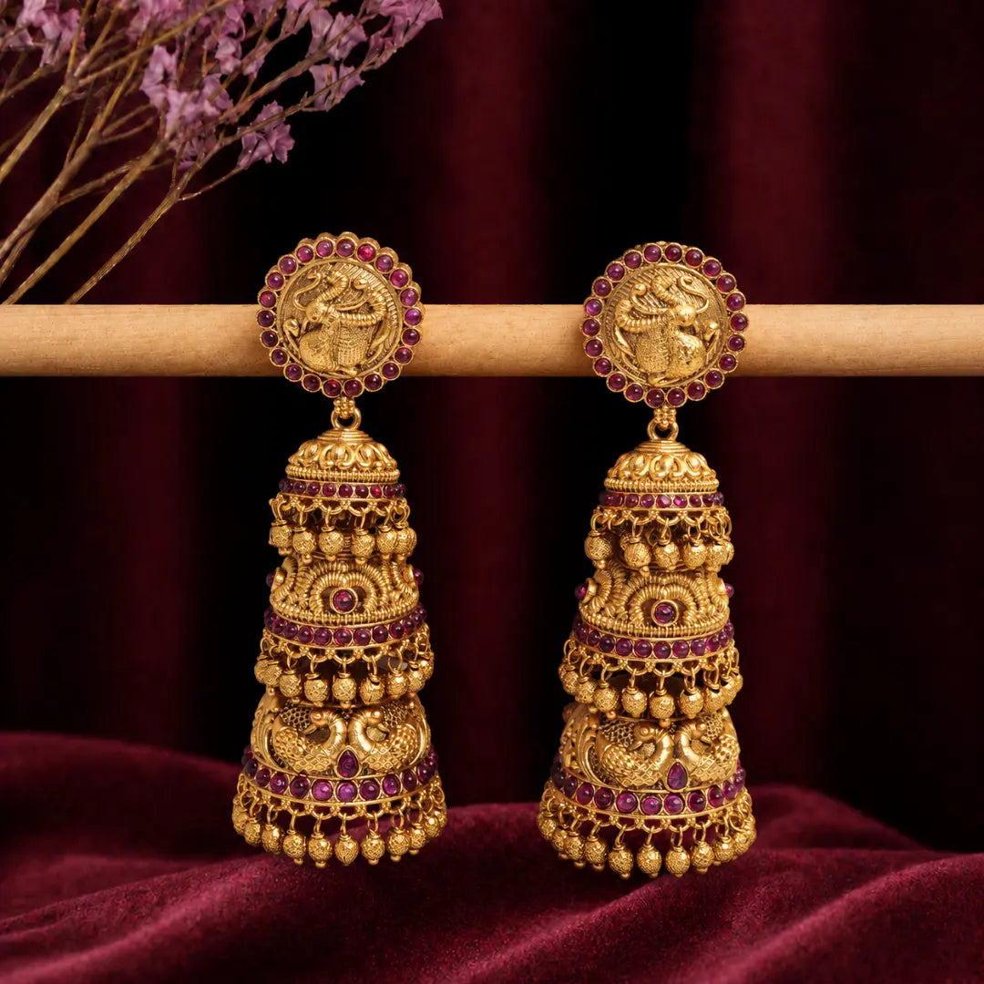 South Indian Antique Gold-Plated Jhumka K-239