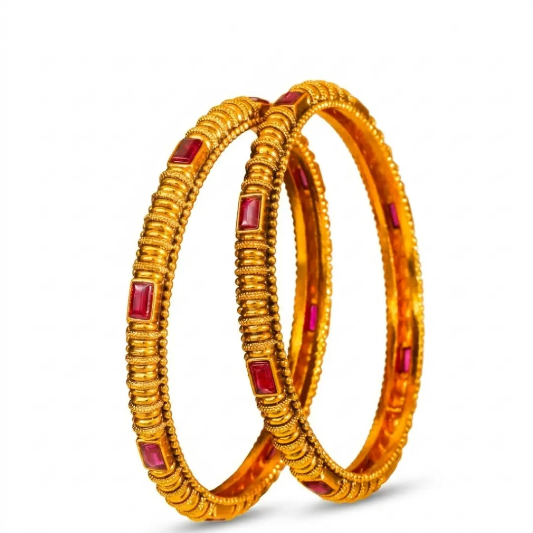 Swarna Kalasha Valayal Paired Bangle | Gold-Plated Sacred Vessel Bangle V-2395