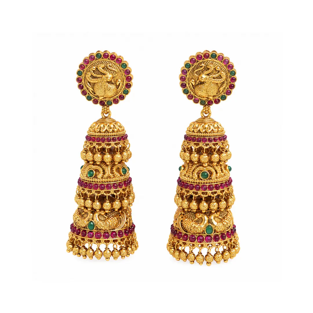 South Indian Antique Gold-Plated Jhumka K-239