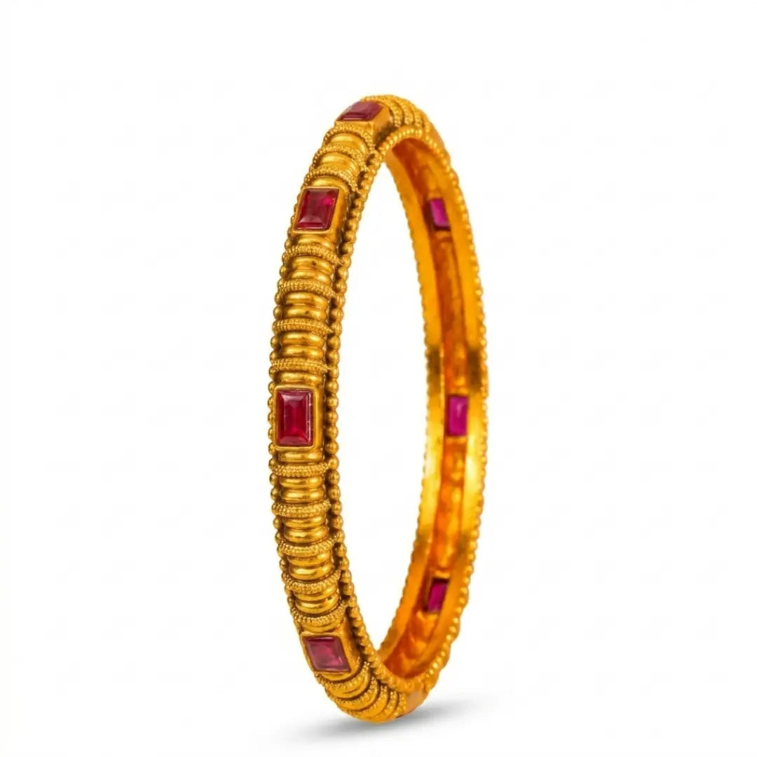 Swarna Kalasha Valayal Paired Bangle | Gold-Plated Sacred Vessel Bangle V-2395