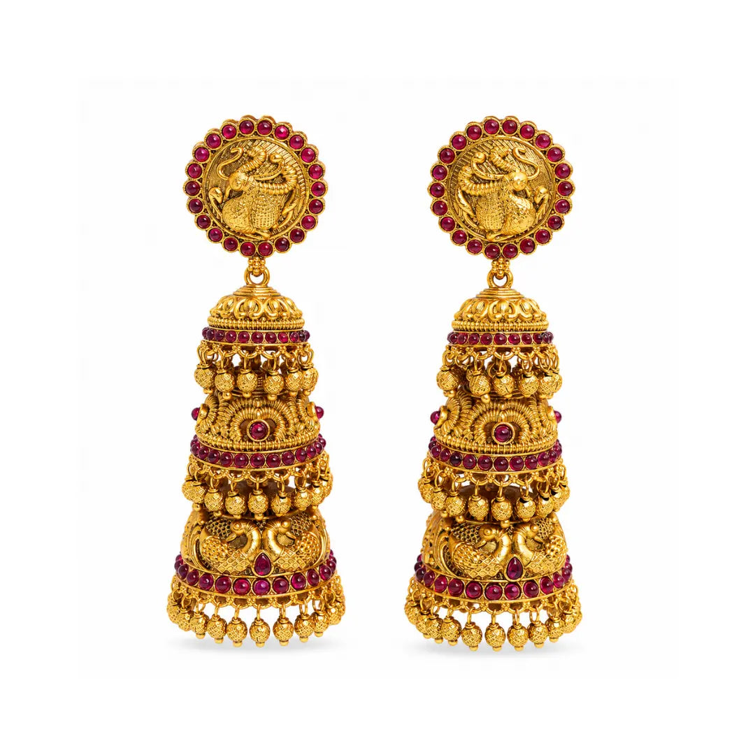 South Indian Antique Gold-Plated Jhumka K-239
