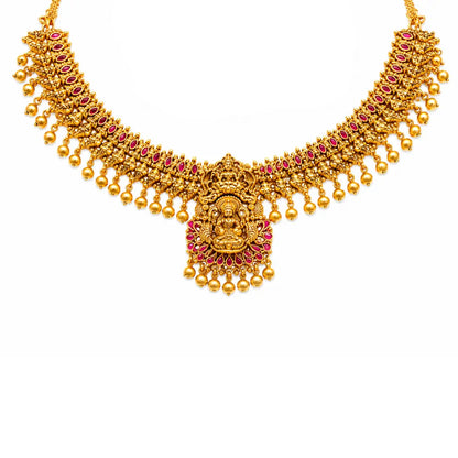 1 Gram Gold Short Necklace Set | Beaded Temple Necklace with Pearl