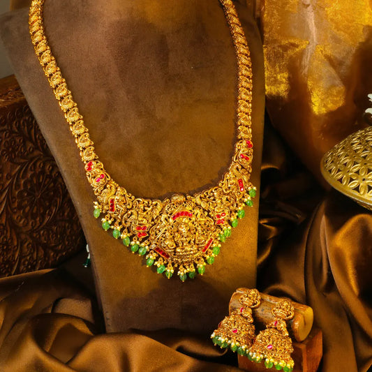Sridevi Kalasha Kantha Long Necklace Set | Gold-Plated Temple Jewellery J-857