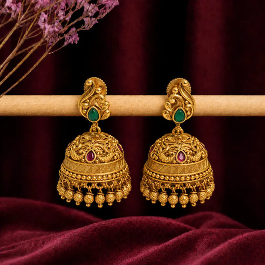 Heritage Temple Gold-Plated Bridal Jhumka R-1301