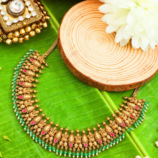 Prabhavathi Jhumka Temple Jewellery Short Necklace Set with Drops