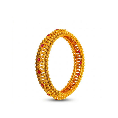 Nitya Pallavi Kada Bangle | Gold-Plated Eternal Blossom Temple Bangle V-2387